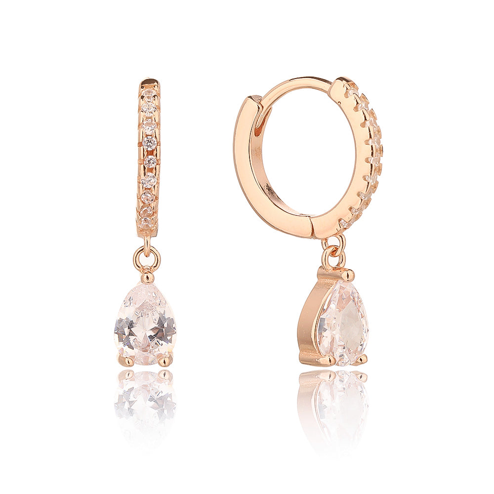 עגילי חישוק טיפה- כסף אמיתי 925 בציפוי רוז גולד