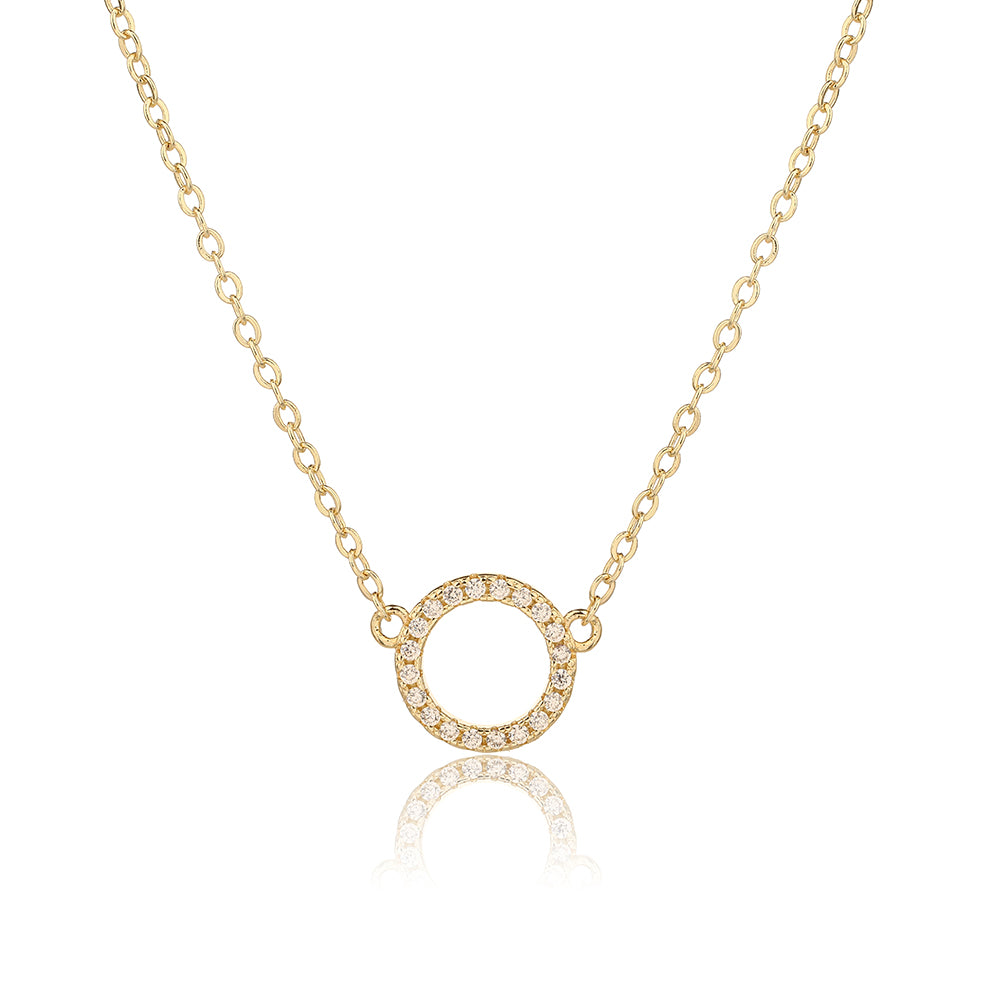 שרשרת אלה – שרשרת זהב עם תליון עיגול משובץ זרקונים