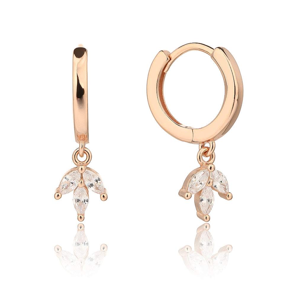 עגילי חישוק לוטוס- כסף אמיתי 925 בציפוי רוז גולד