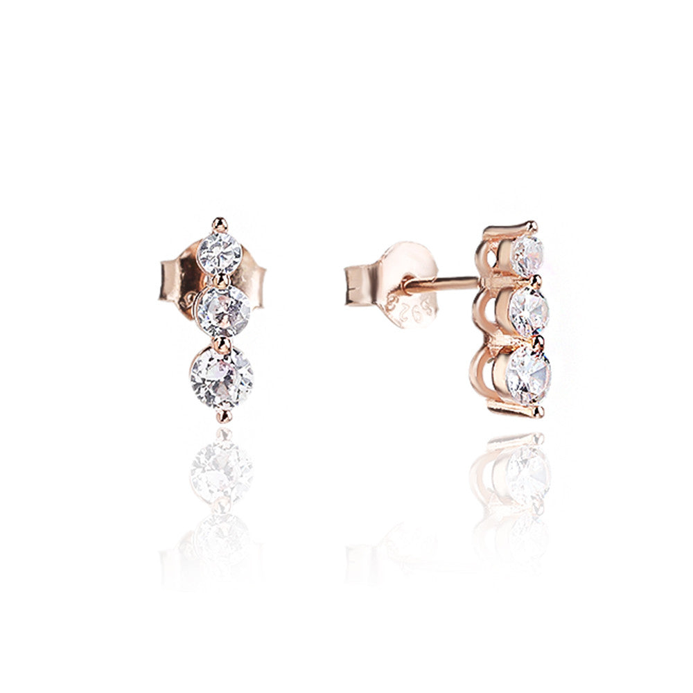 עגילי טריו- כסף אמיתי 925 בציפוי רוז גולד