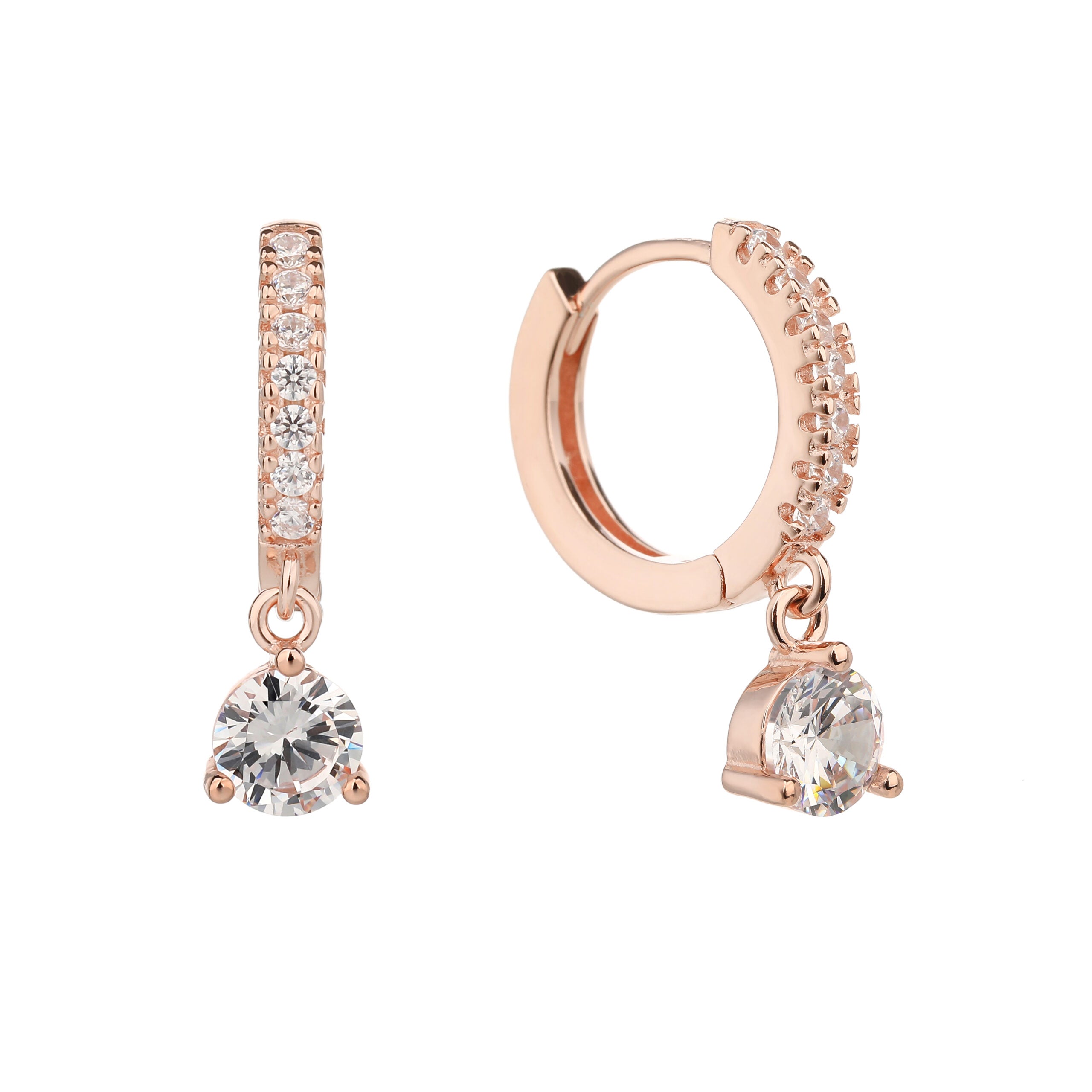 עגילי חישוק הזרקון- כסף אמיתי 925 בציפוי רוז גולד