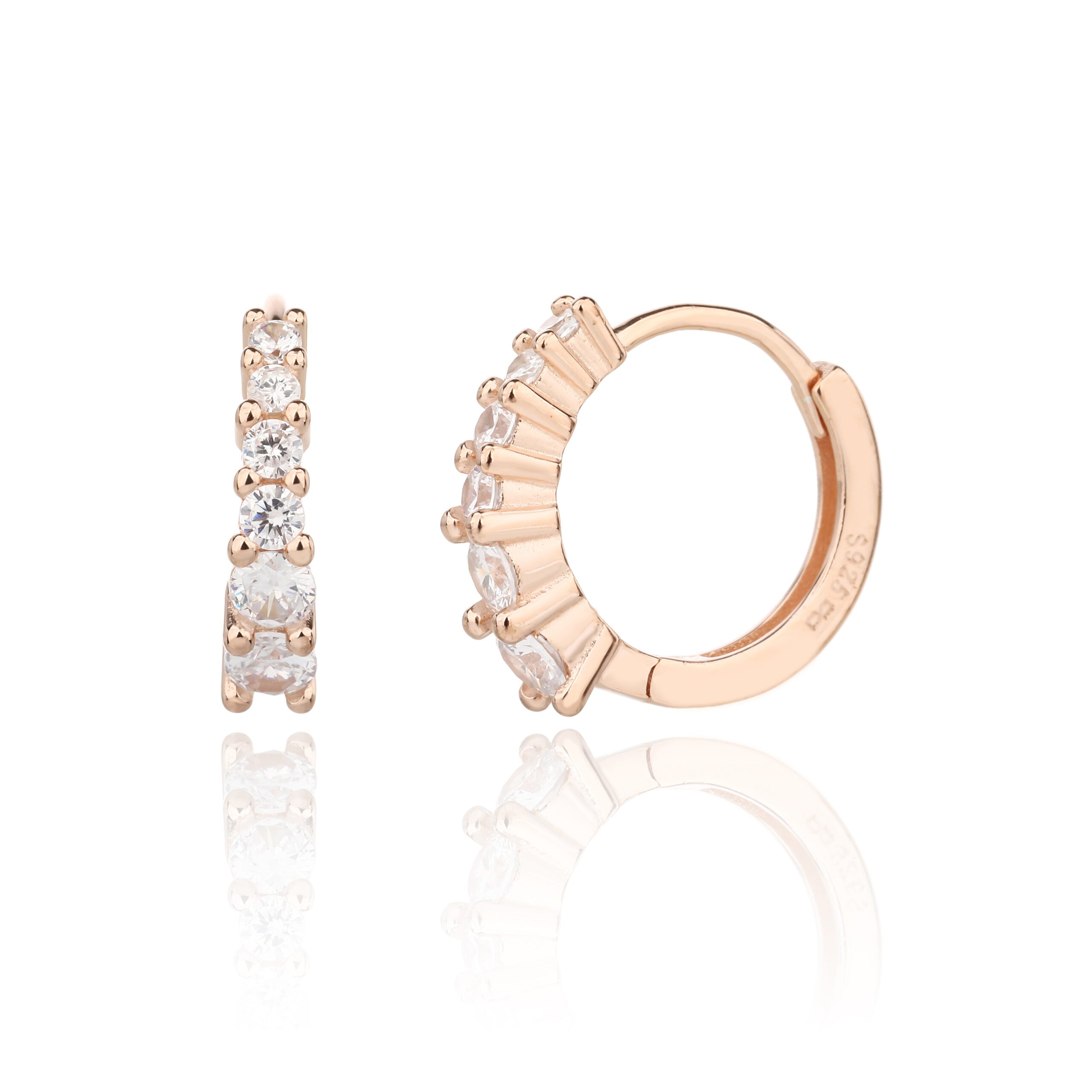 עגילי חישוק צמודים- כסף אמיתי 925 בציפוי רוז גולד