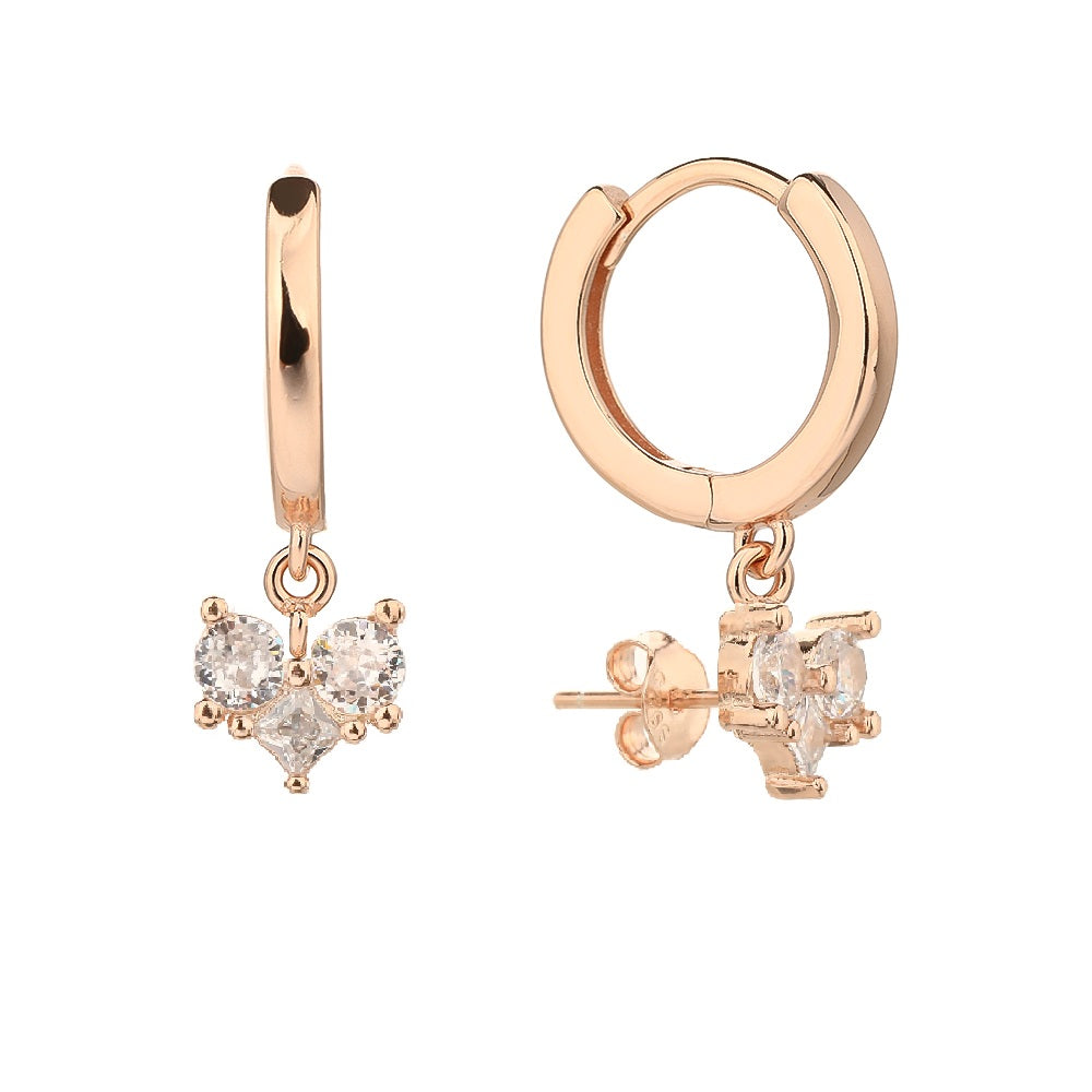 עגילי לב נופלים- כסף אמיתי 925 בציפוי רוז גולד