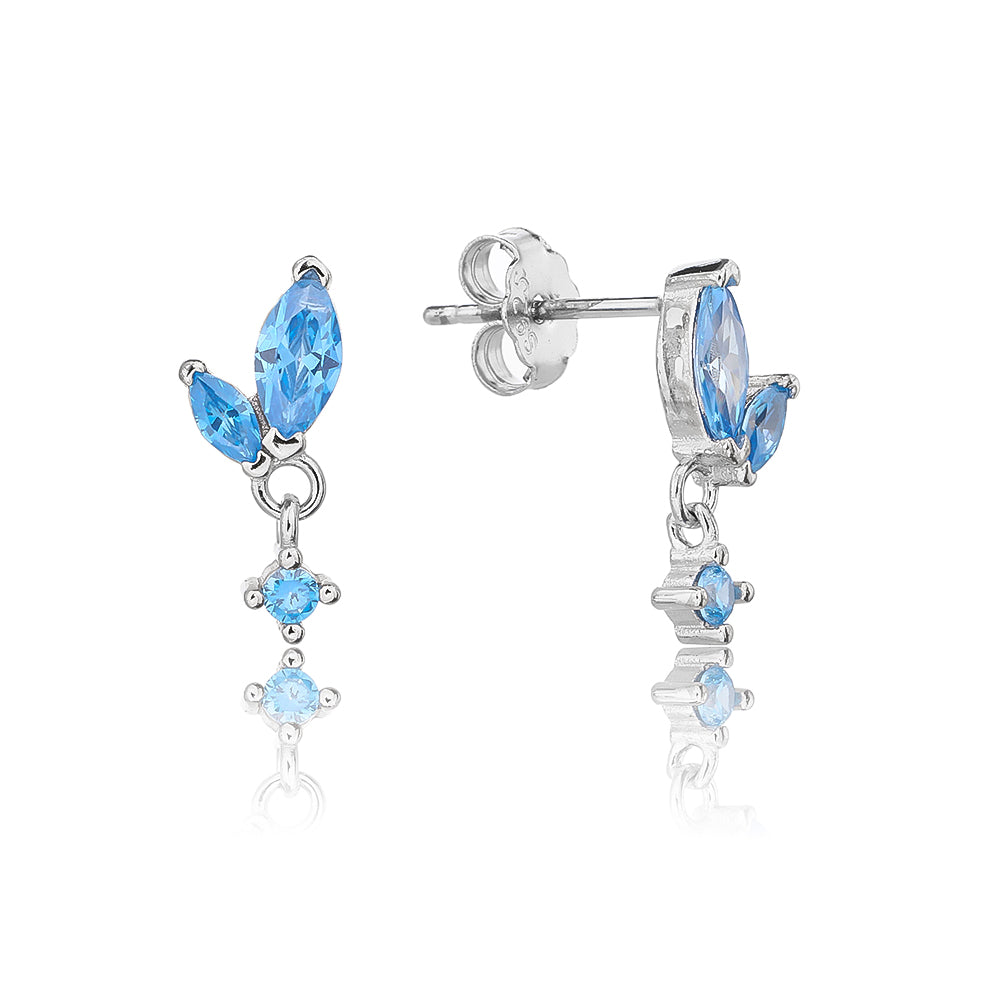 עגילים צמודים ניצוץ תכלת- כסף אמיתי 925