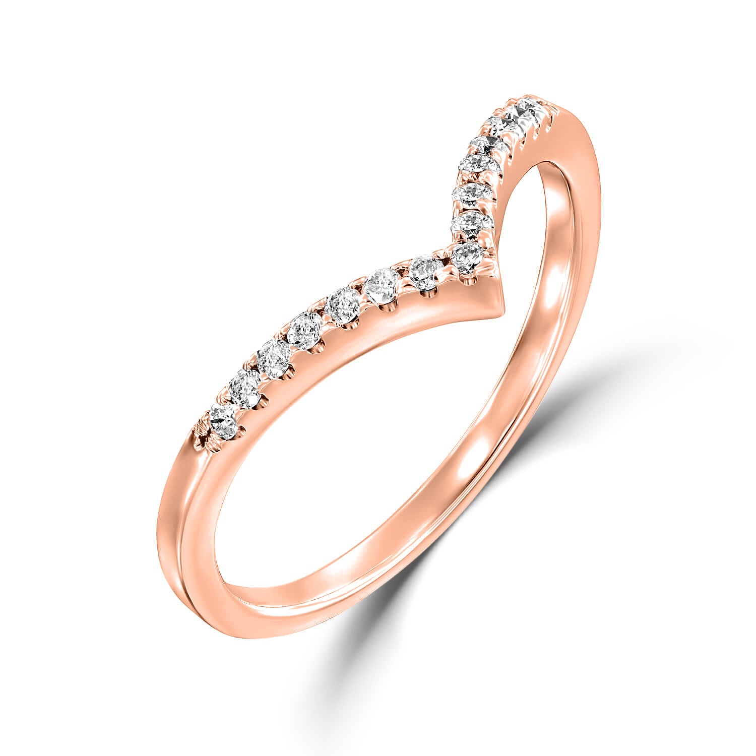 טבעת וי – כסף אמיתי 925 בציפוי רוז גולד, משובצת זרקונים