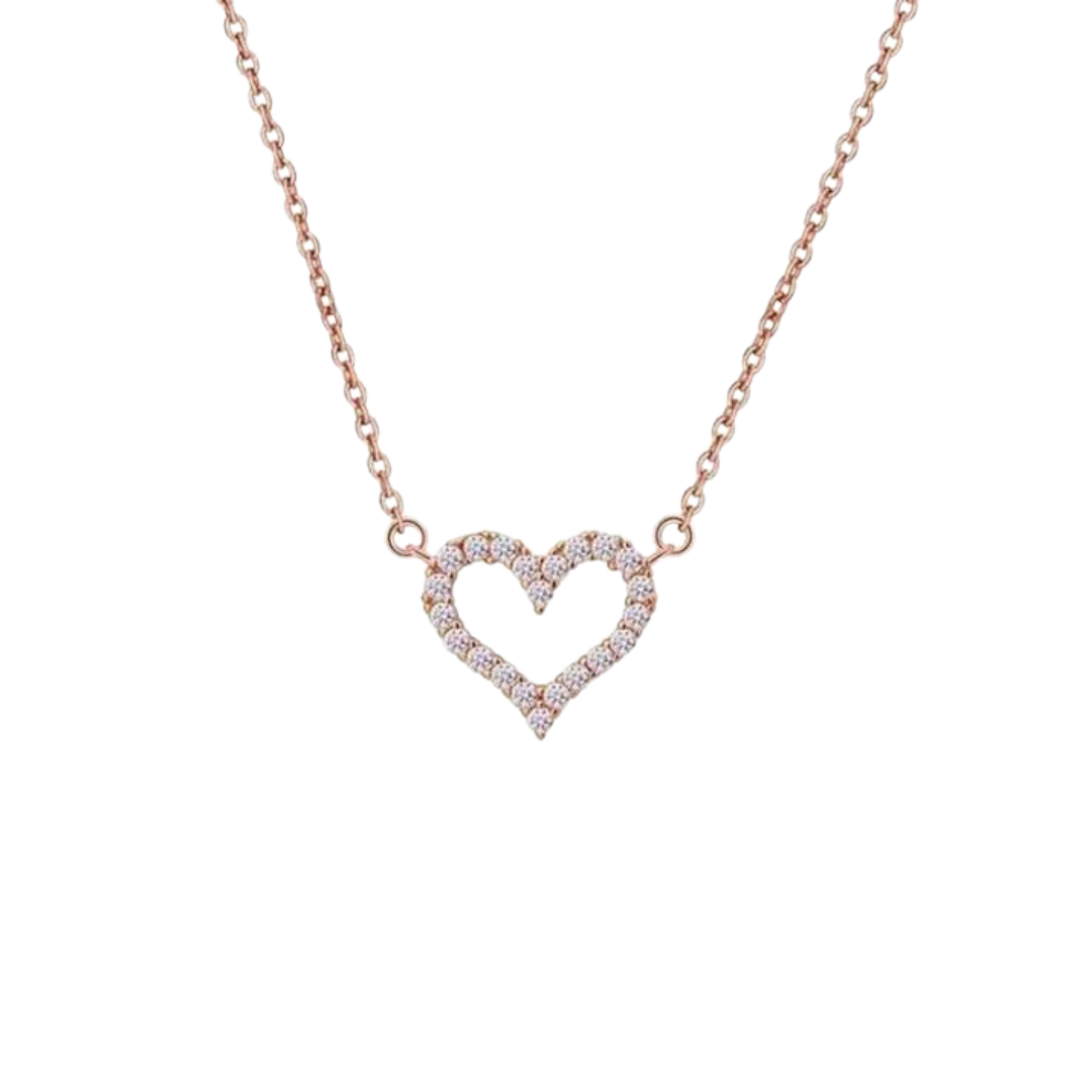 שרשרת לב פתוח- כסף אמיתי 925 בציפוי רוז גולד