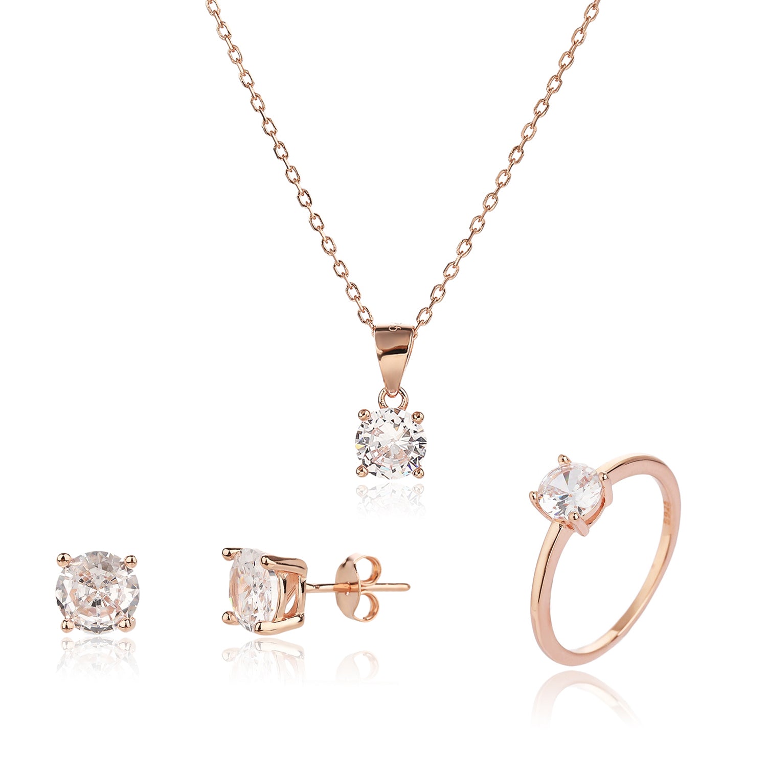 סט זירקון קלאסי- כסף אמיתי 925 בציפוי רוז גולד