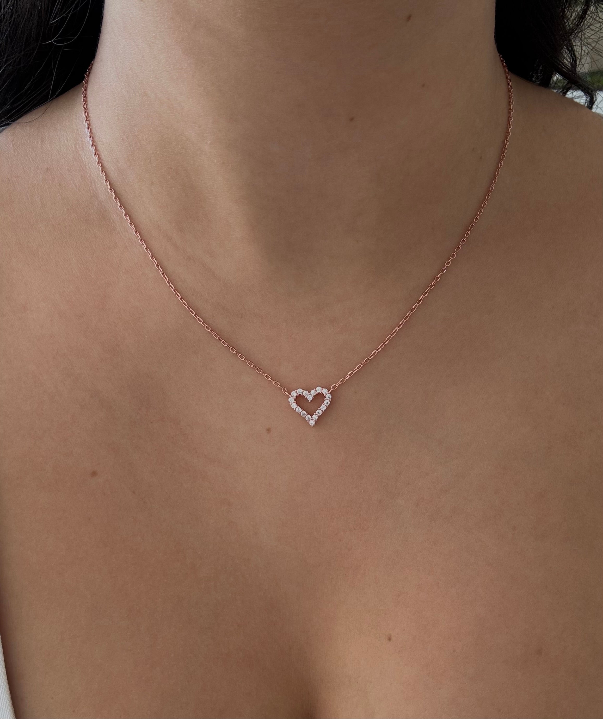 שרשרת לב פתוח- כסף אמיתי 925 בציפוי רוז גולד