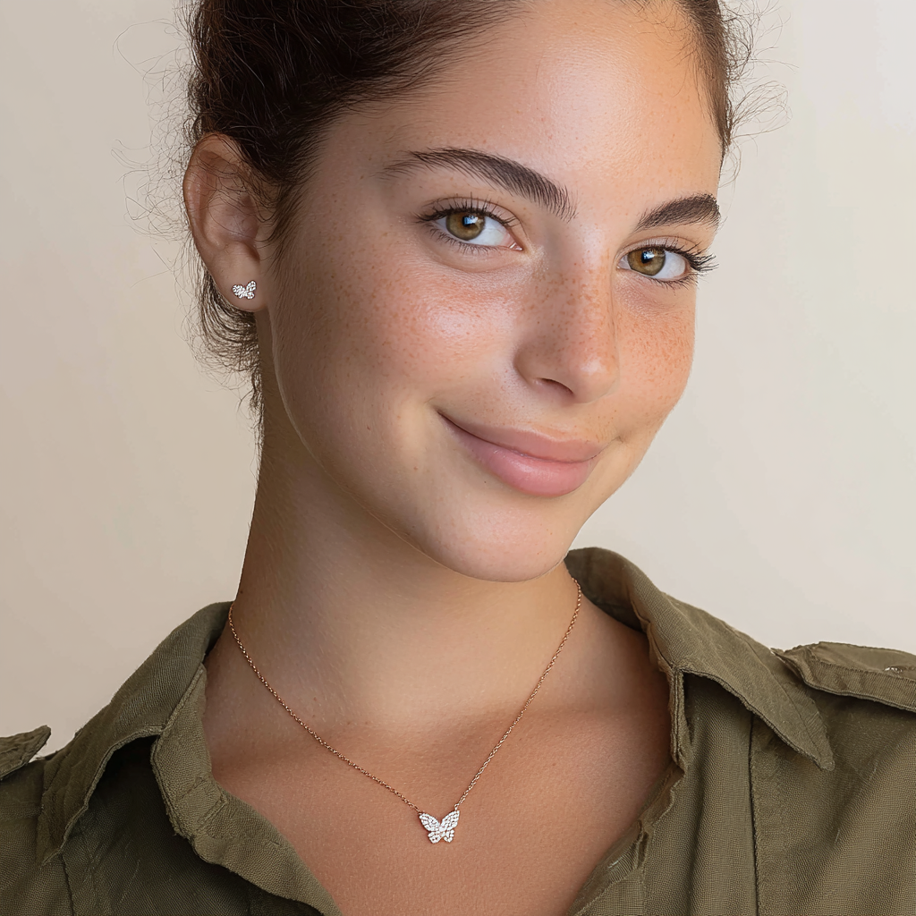 שרשרת פרפר מצופה זרקונים- כסף אמיתי 925 בציפוי רוז גולד
