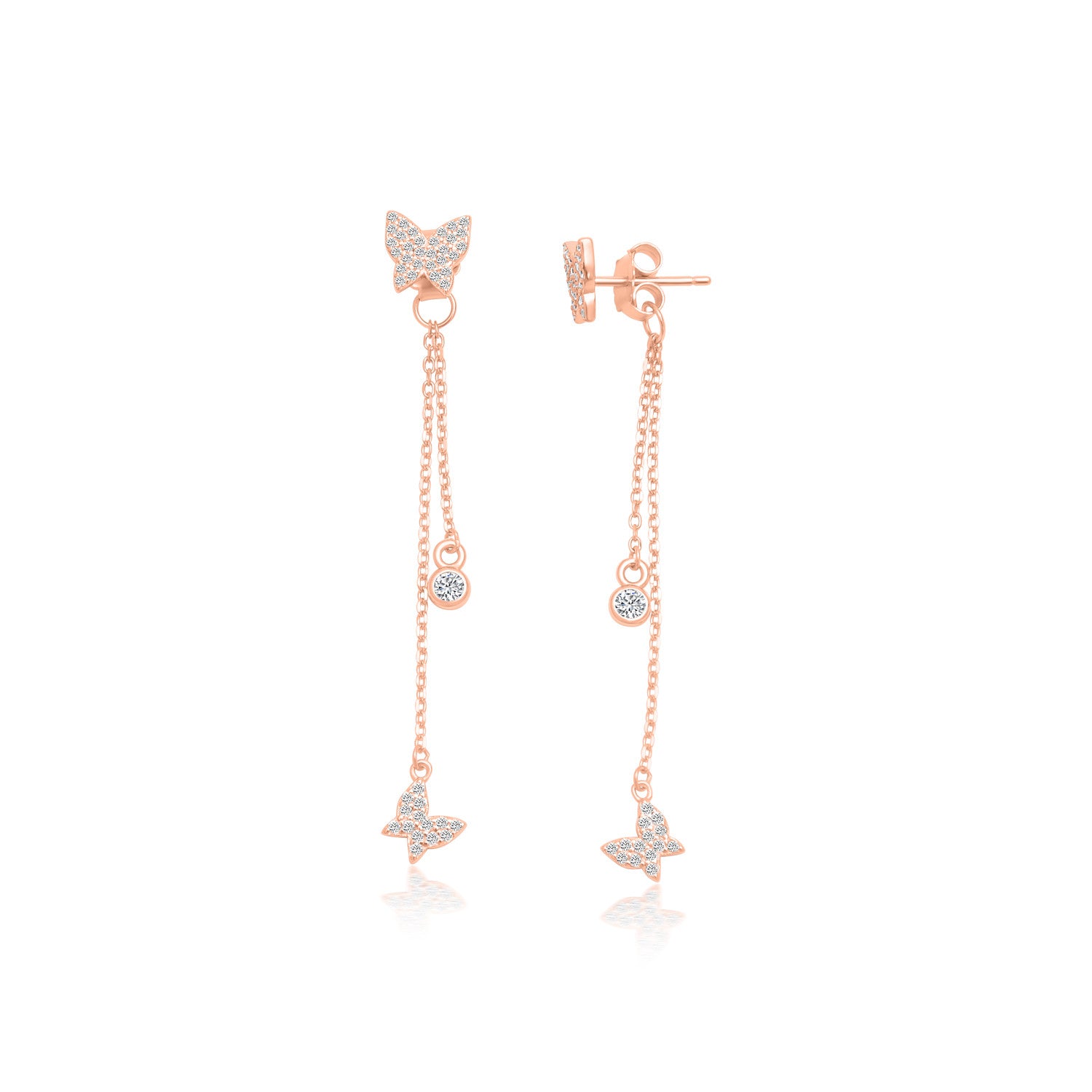 עגילי פרפר נופלים- כסף אמיתי 925 בציפוי רוז גולד