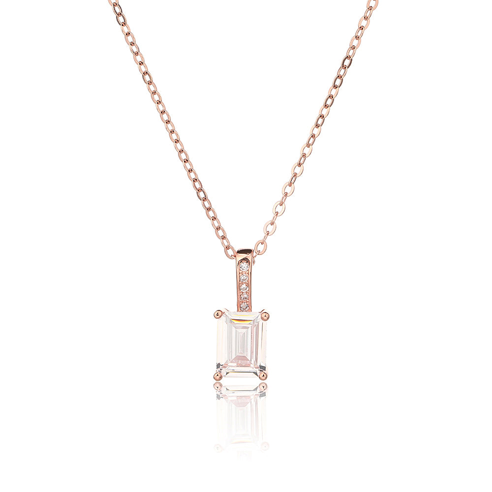 שרשרת זרקון מרובע- כסף אמיתי 925 בציפוי רוז גולד