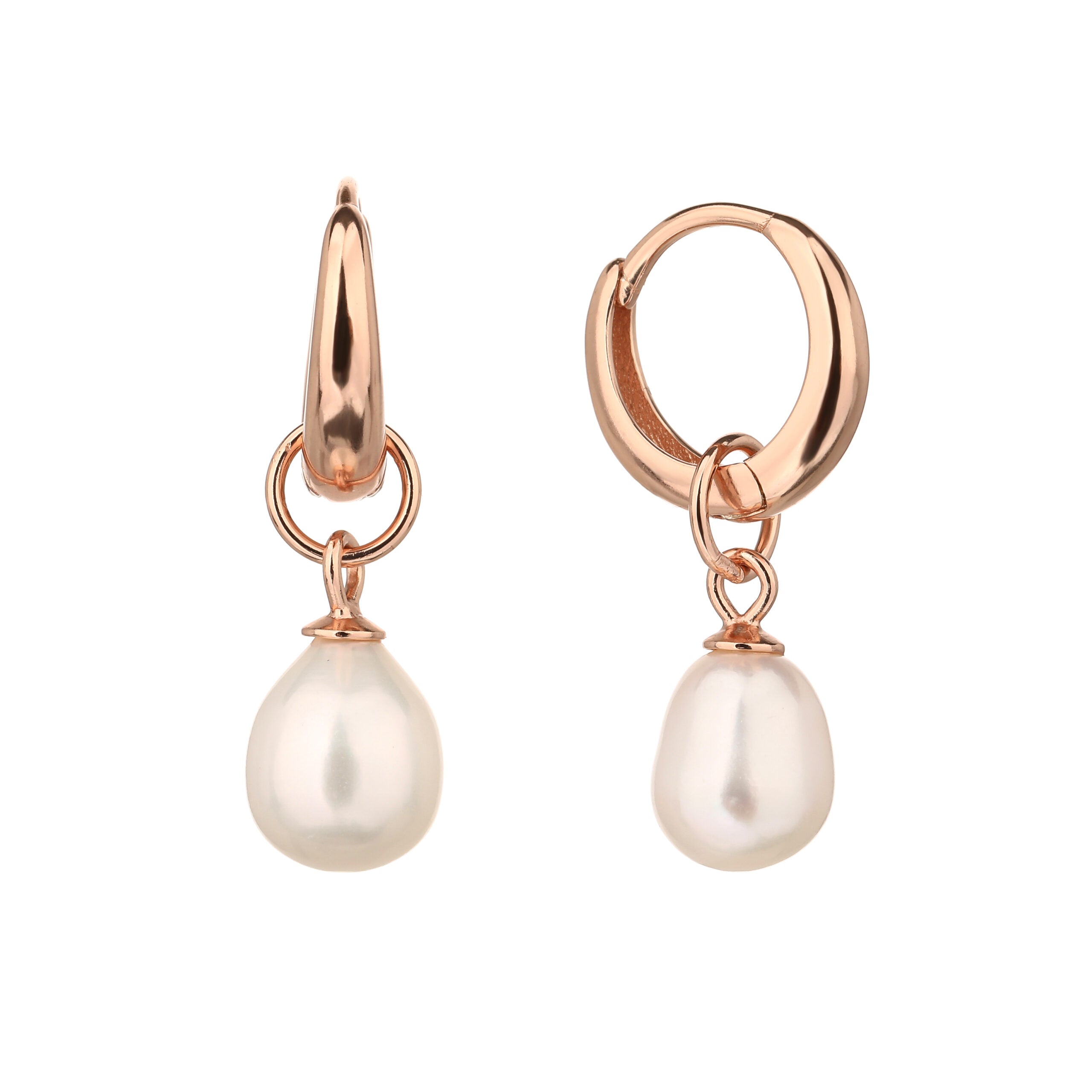 עגילי חישוק רוז גולד עם פנינים – כסף אמיתי  925