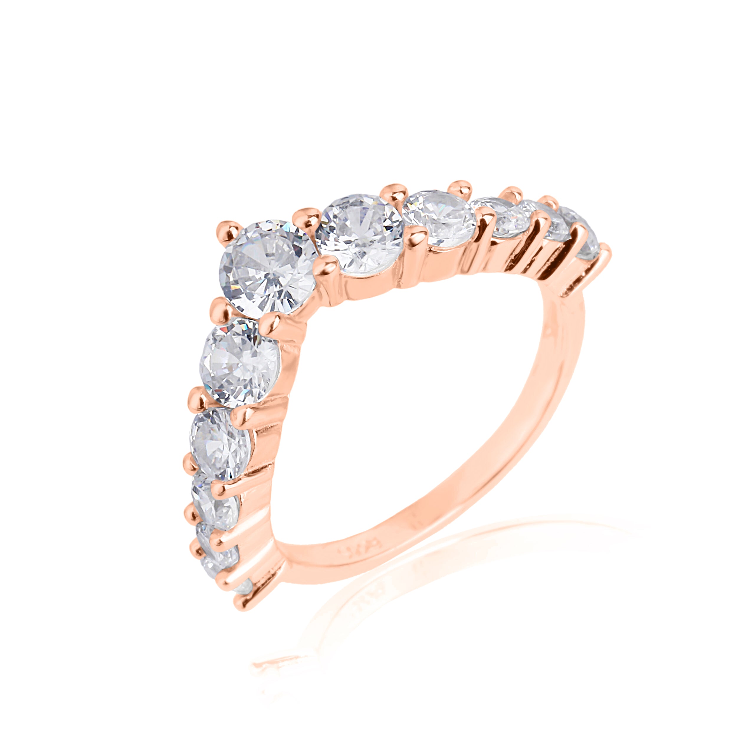 טבעת וי קלאסית- כסף אמיתי 925 בציפוי רוז גולד