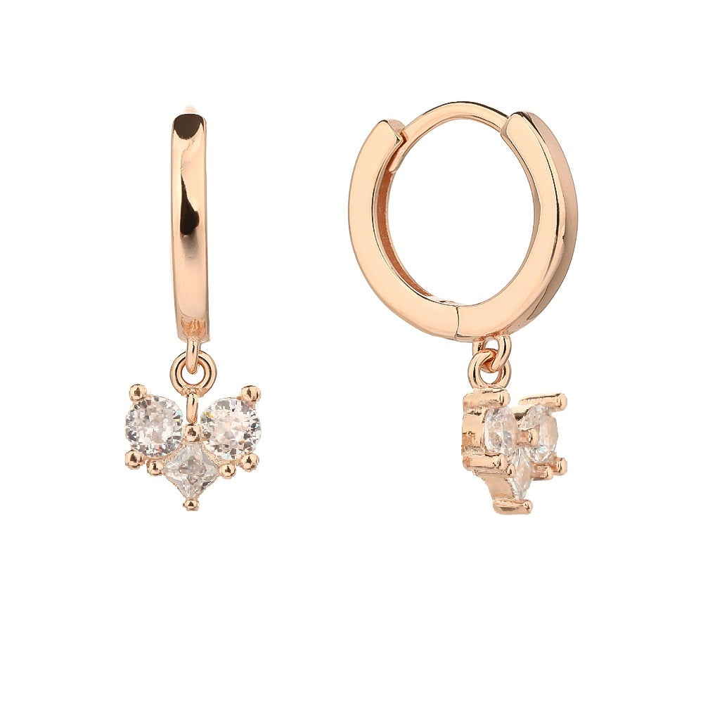 עגילי לב נופלים- כסף אמיתי 925 בציפוי רוז גולד