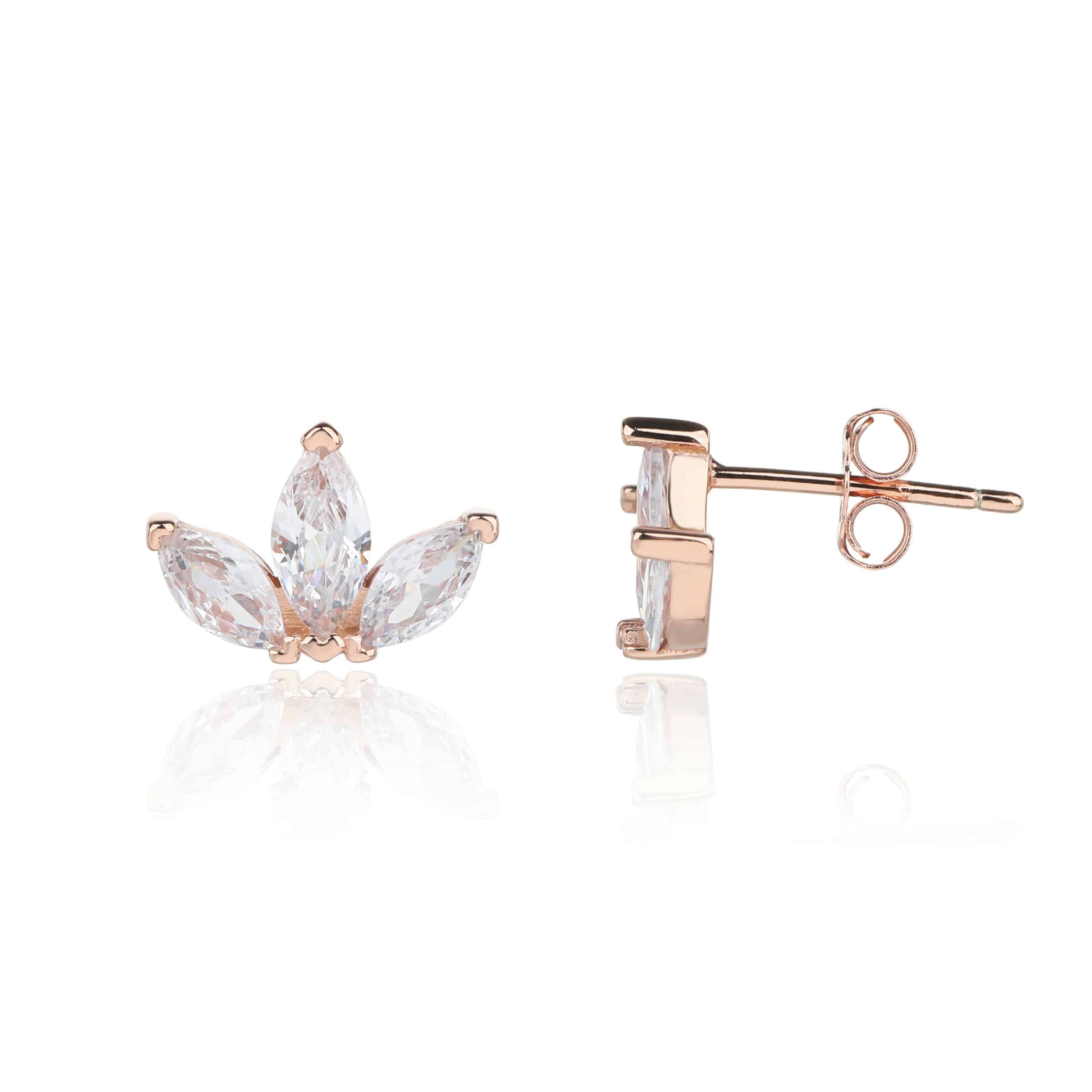 עגילי לוטוס – כסף אמיתי 925 בציפוי רוז גולד משובצי זרקונים