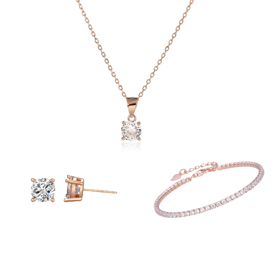 מתנה סט תכשיטי זרקון רוז גולד לטירונות