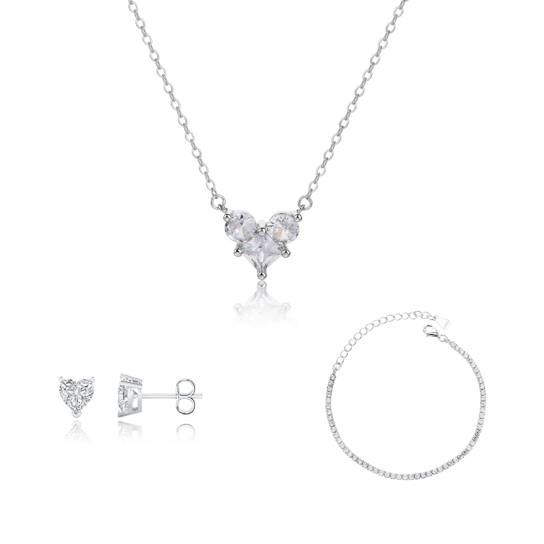 סט זרקון לב- כסף אמיתי 925