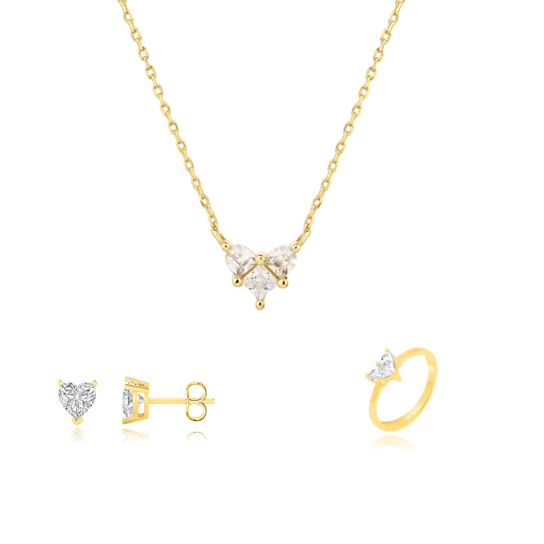 סט זרקון לב זהב